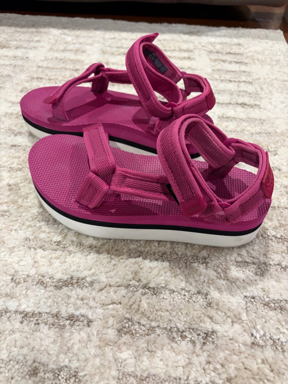 Teva Women’s Platform Sandals, pinkish with white and black soles. Super cute!
